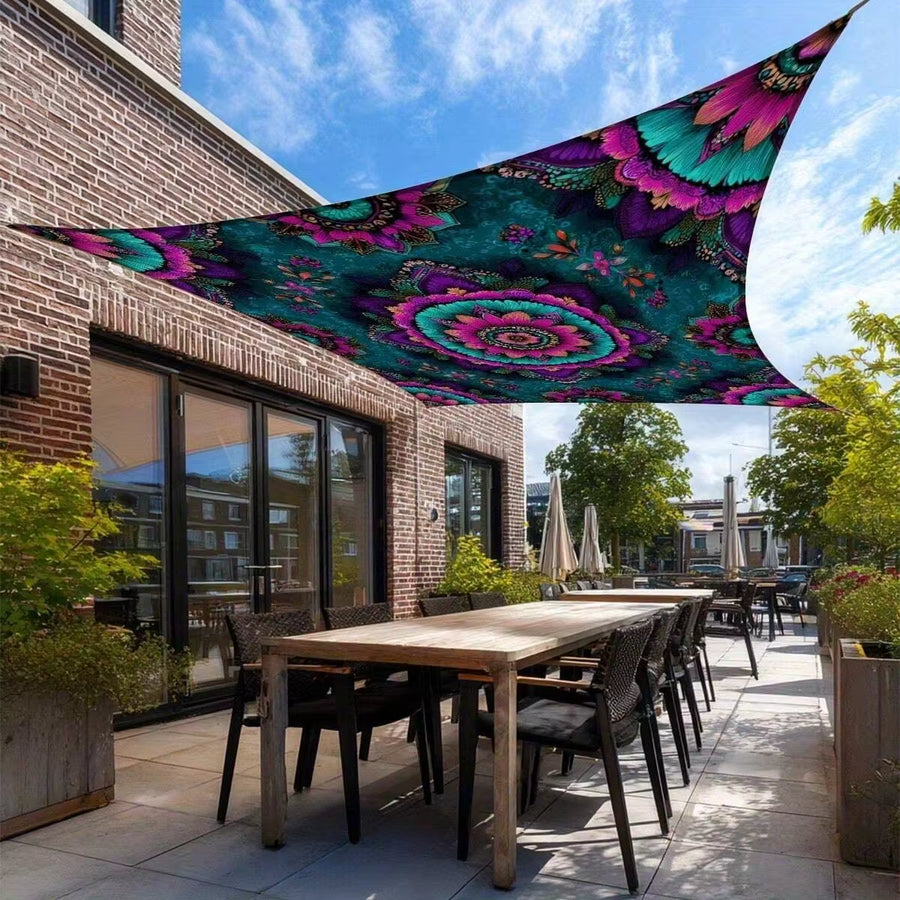 2D Printed Large Floral Mandala Camping Tent, Suitable For All Seasons, Portable And Waterproof, With A Bright Mixed-Color Design, Durable Polyester Fabric, Ideal For Group Camping, The Beach, Or Backyard